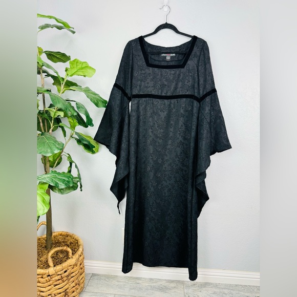 Eternal Love Vintage Y2K Black Velvet Trim Jacquard Goth Dress - Picture 2 of 9